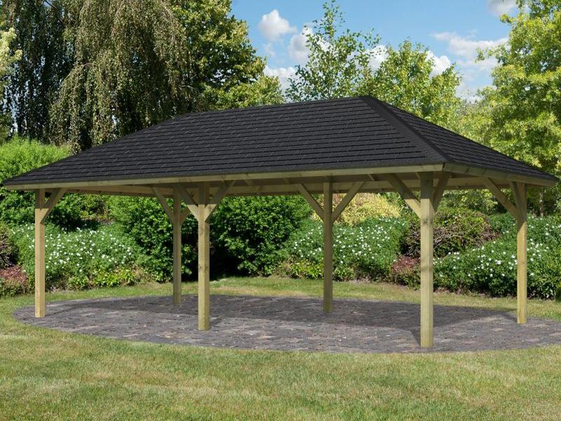 Karibu 4-Eck Pavillon Classic Holm 2 kdi Sparset inkl. Schindeln