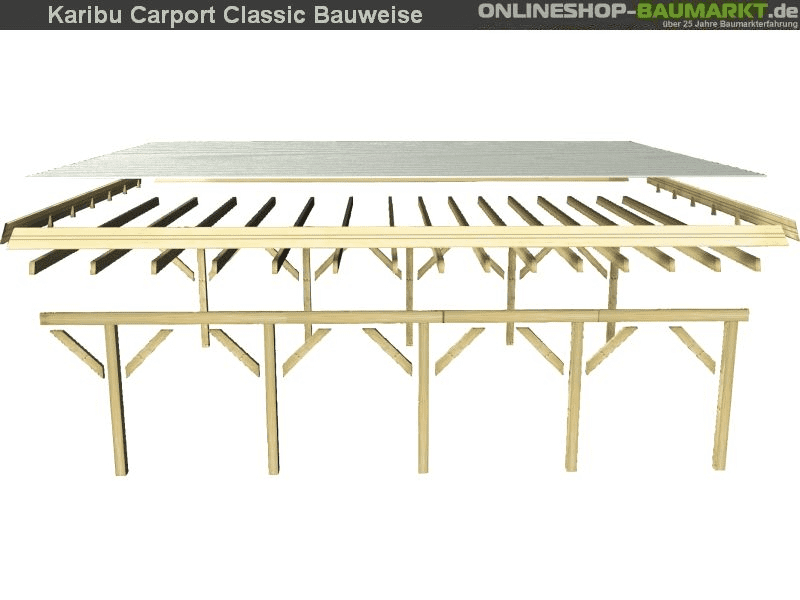 Karibu Carport Classic Doppel 2 mit 1 Einfahrtsbogen kdi