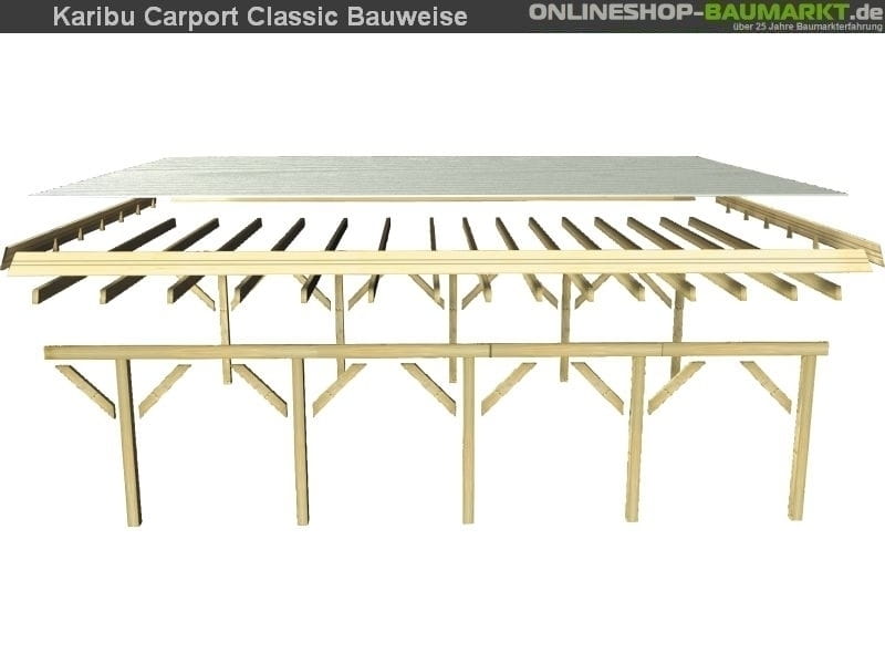 Karibu Carport Classic Einzel 2 mit 1 Einfahrtsbogen kdi