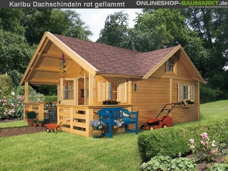 Karibu Dachschindeln Asymetrisch rot geflammt 12 Pakete