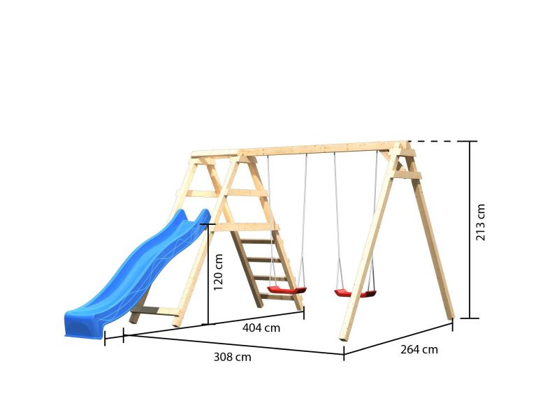 Karibu Doppelschaukel Felix mit Klettergerüst und Rutsche in blau