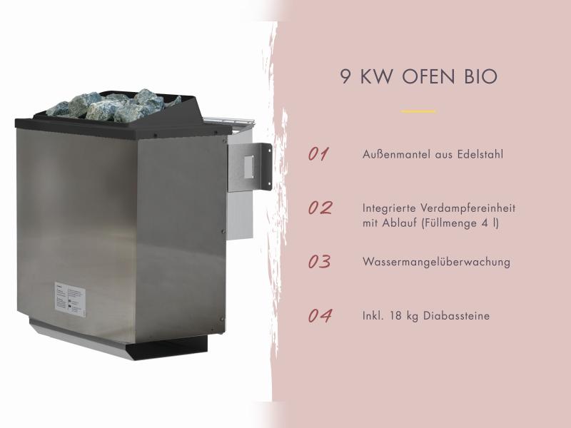 Karibu Fasshaus 2 asymmetrisch, inkl. 9 kW Bioofen ext. Steuerung