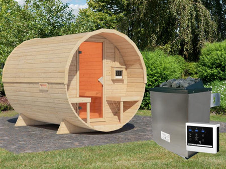 Karibu Fasssauna 2 - 38 mm - inkl. 9 kW Ofen ext. Steuerung