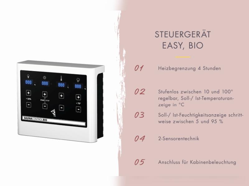 Karibu Fasssauna Asymmetrisch 3, inkl. 9 kW Bioofen externe Steuerung