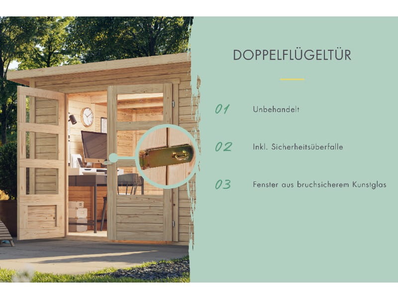 Karibu Gartenhaus Askola 2 mit Anbaudach 2,40 m, Rückwand
