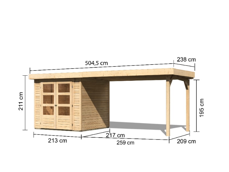 Karibu Gartenhaus Askola 2 mit Anbaudach 2,75 Meter