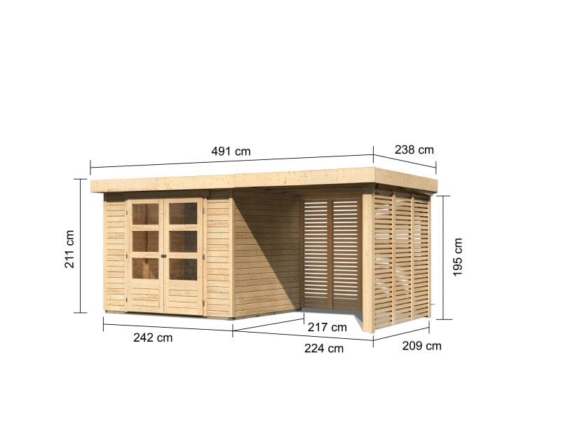 Karibu Gartenhaus Askola 3 mit Anbaudach 2,80 m, Rückwand