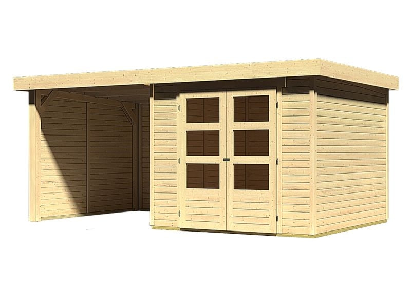 Karibu Gartenhaus Askola 3,5 mit Anbaudach 2,25 Meter, Seiten- und Rückwand
