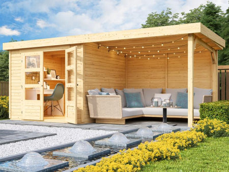 Karibu Gartenhaus Askola 3,5 mit Anbaudach 2,8 m, Rückwand