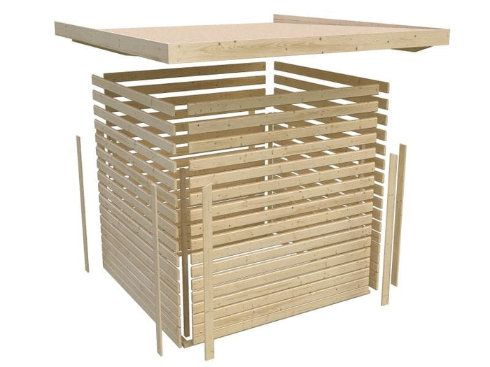 Karibu Gartenhaus Askola 4 in terragrau mit Anbaudach 2,40 Meter