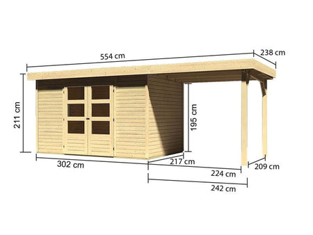 Karibu Gartenhaus Askola 4 mit Anbaudach 2,25 Meter