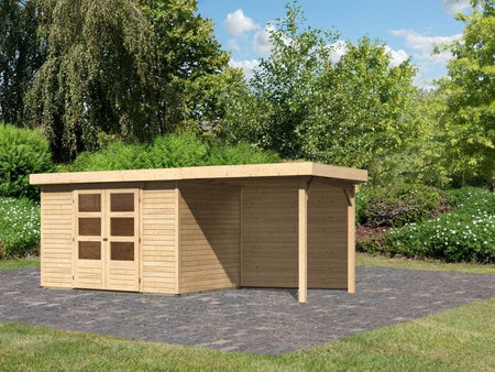 Karibu Gartenhaus Askola 4 mit Anbaudach 2,4 Meter, Rückwand