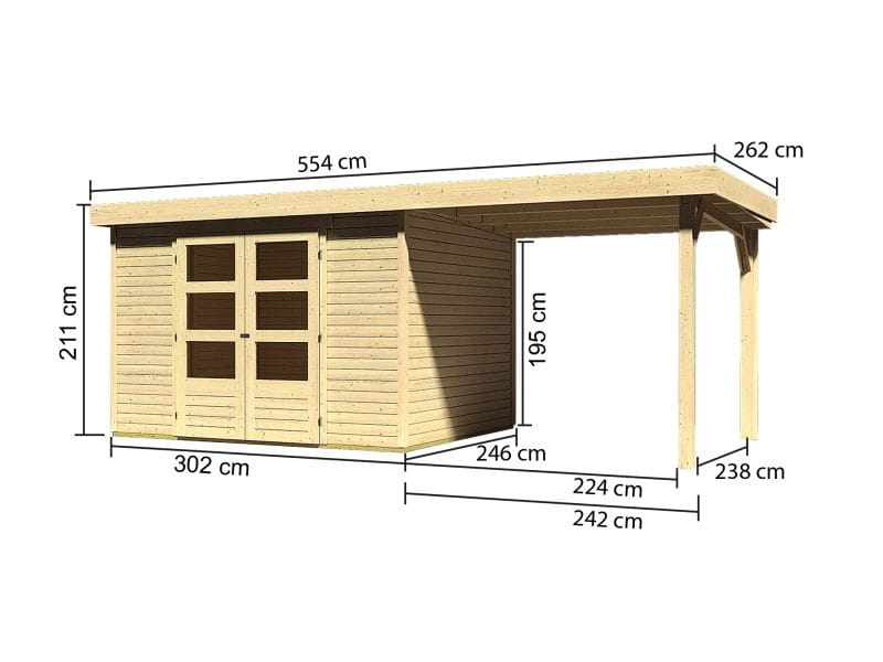 Karibu Gartenhaus Askola 5 mit Anbaudach 2,25 Meter