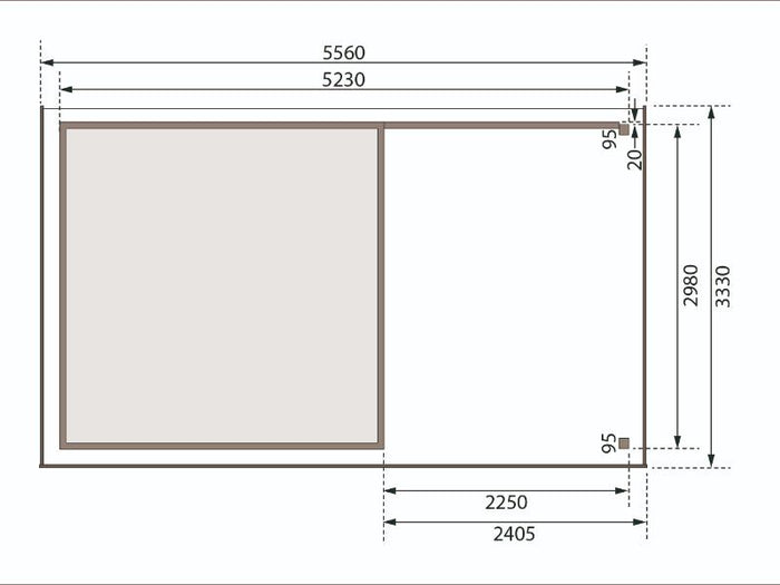 Karibu Gartenhaus Askola 6 natur mit Anbaudach 2,4 Meter - Rückwand
