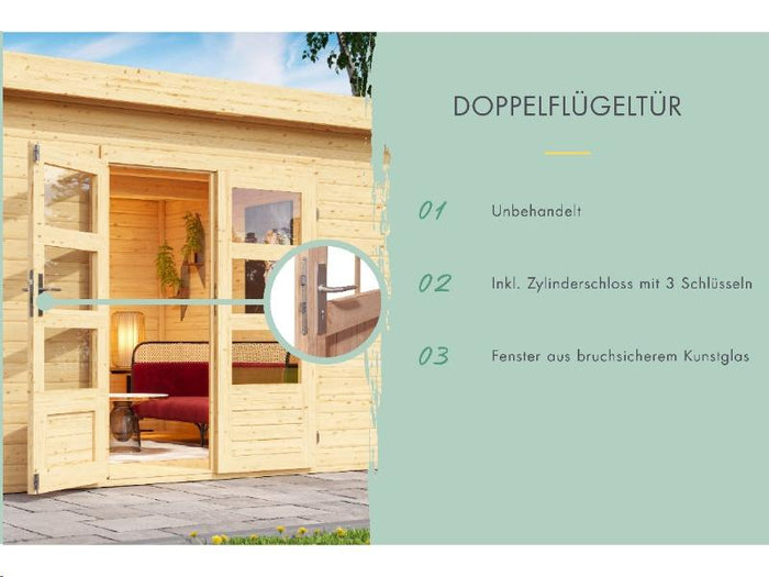 Karibu Gartenhaus Bastrup 2 mit Anbaudach 2 Meter