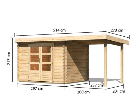 Karibu Gartenhaus Bastrup 3 mit Anbaudach 2 Meter