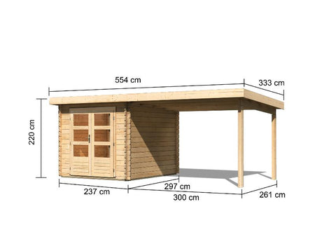 Karibu Gartenhaus Bastrup 4 mit Anbaudach 3 Meter natur