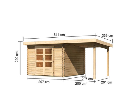Karibu Gartenhaus Bastrup 5 mit Anbaudach 2 Meter