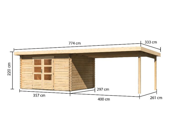 Karibu Gartenhaus Bastrup 7 mit Anbaudach 4 Meter