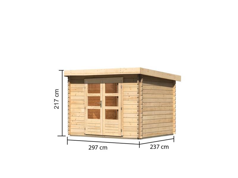Karibu Gartenhaus Flora 3 natur, inkl. selbstklebende Dachbahn, Vlies und Wurzelschutzfolie (für Dac