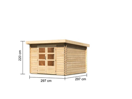 Karibu Gartenhaus Flora 5 natur,inkl. selbstklebende Dachbahn, Vlies und Wurzelschutzfolie (für Dach