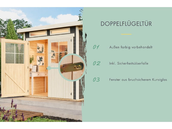 Karibu Gartenhaus Glücksburg 2 in terragrau inkl. Anbaudach