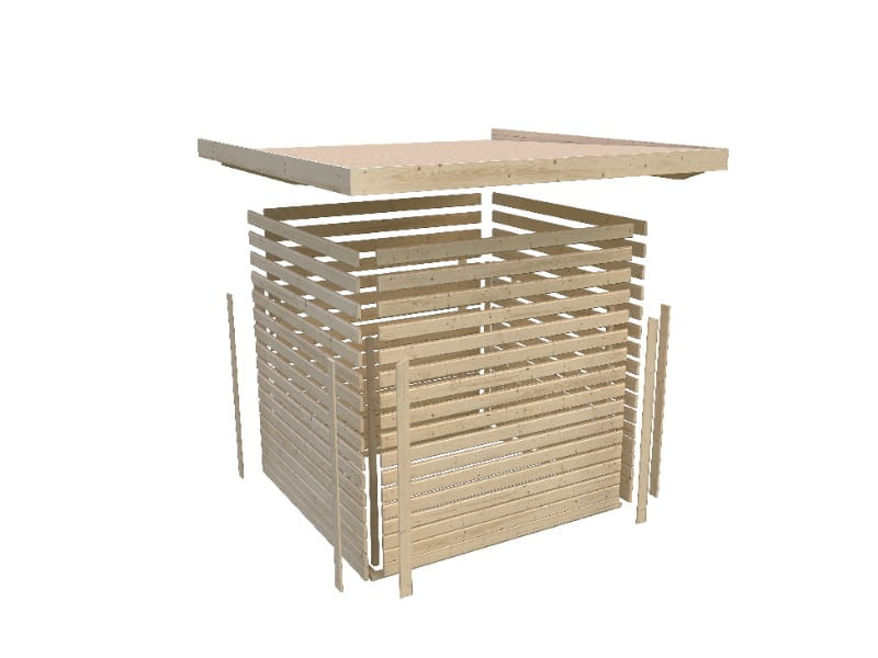 Karibu Gartenhaus Goldendorf 5 terragrau 19 mm mit Anbaudach 2,40 m und Rückwand