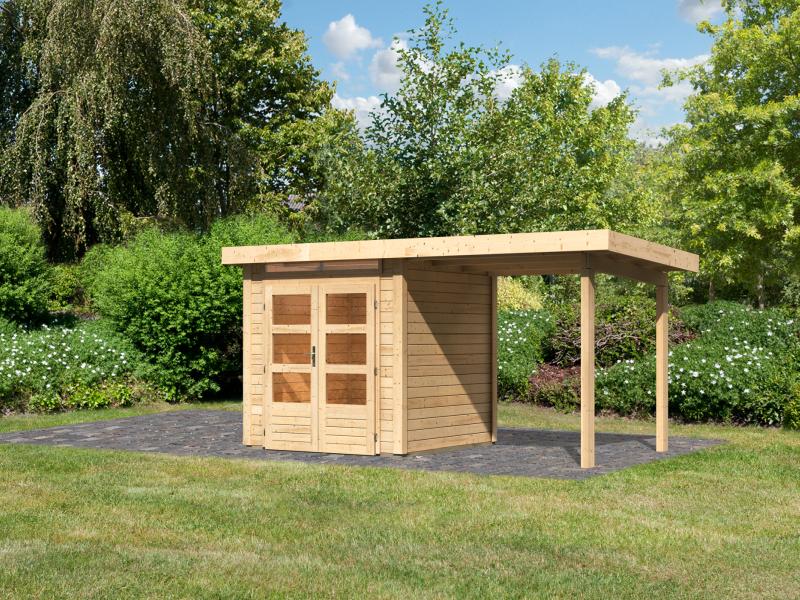 Karibu Gartenhaus Kandern 1 natur mit Anbaudach 2,35 m