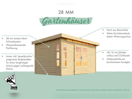 Karibu Gartenhaus Kandern 2 terragrau mit Anbaudach 2,35 m inkl. Rückwand