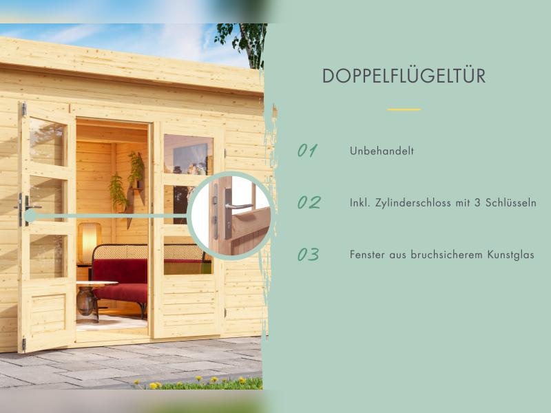 Karibu Gartenhaus Kandern 3 natur mit Anbaudach 2,35 m