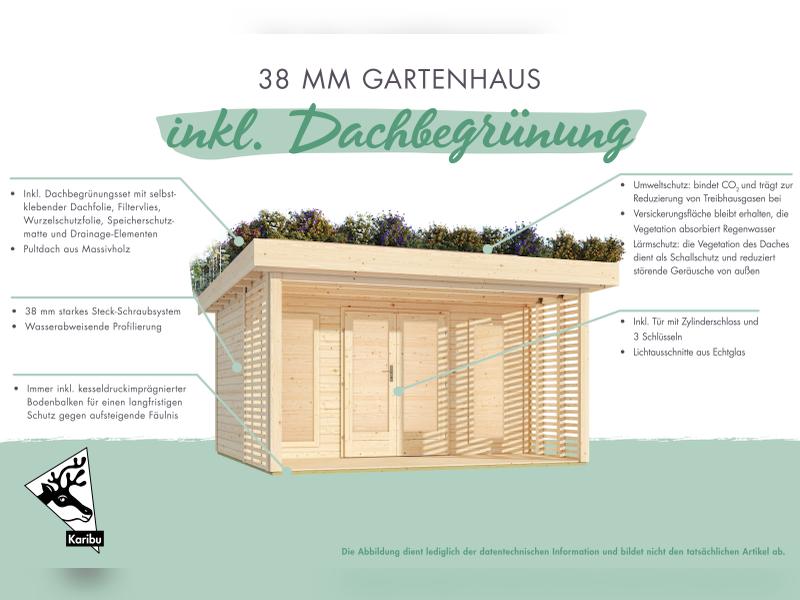 Karibu Gartenhaus Lily, natur, inkl. selbstklebende Dachbahn, Vlies, Wurzelschutzfolie (für Dachbegr