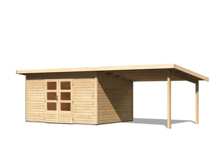 Karibu Gartenhaus Northeim 4 natur mit Anbaudach 3 m