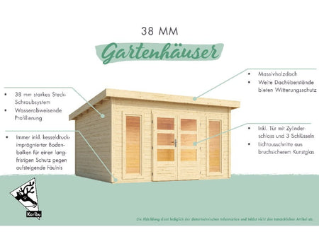 Karibu Gartenhaus Northeim 4 natur mit Anbaudach 3 m