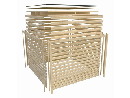 Karibu Gartenhaus Qubic in terragrau mit Anbaudach