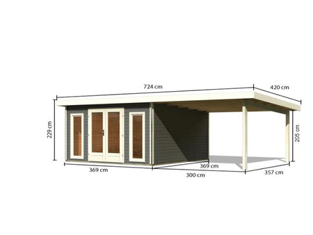 Karibu Gartenhaus Radeburg 3 terragrau mit Anbaudach 3,3 m