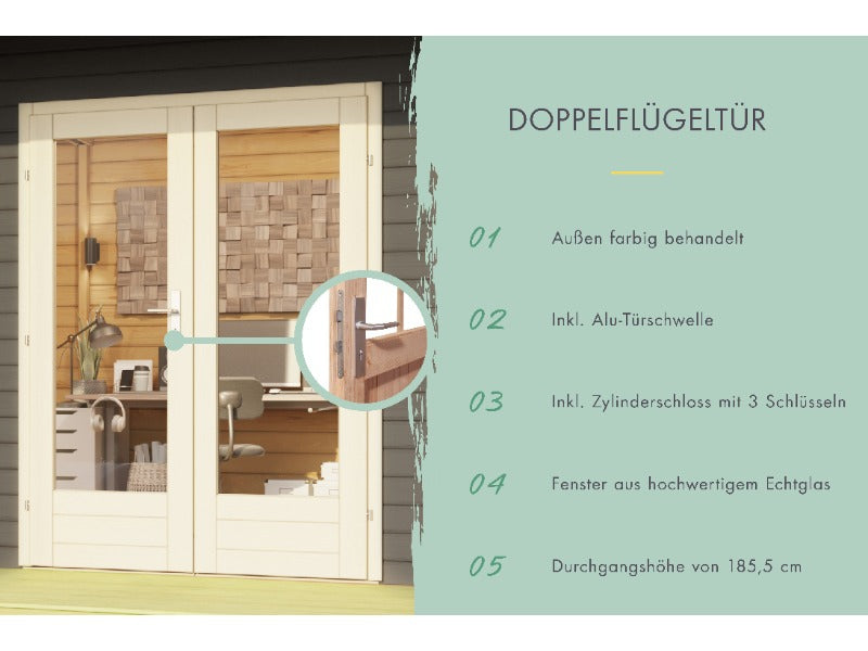 Karibu Gartenhaus Radeburg 3 terragrau mit Anbaudach 3,3 m