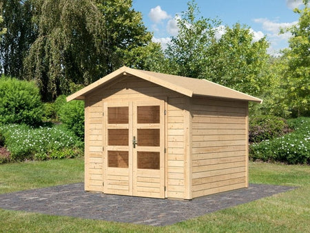 Karibu Gartenhaus Ravenna 1 natur, inkl. Fußboden und Dachschindeln (schwarz)