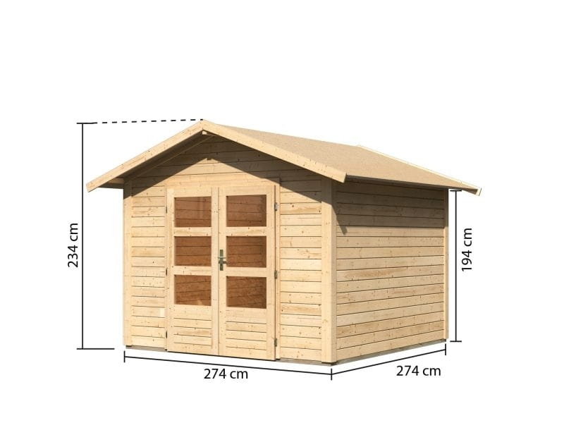 Karibu Gartenhaus Ravenna 2, natur, inkl. Fußboden und Dachschindeln (schwarz)