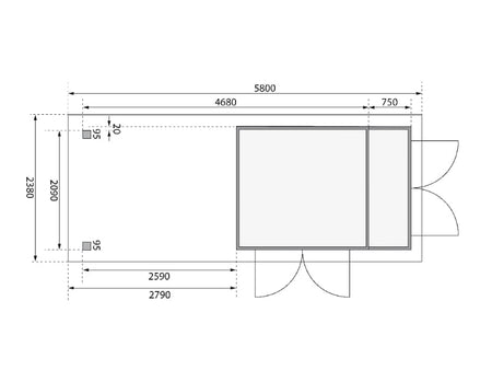 Karibu Gartenhaus Retola 2 natur mit Anbauschrank und 2,80 Meter Anbaudach