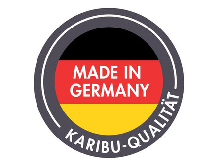 Karibu Gartenhaus Retola 3 in terragrau mit Anbaudach 2,40 Meter und Anbauschrank
