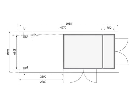 Karibu Gartenhaus Retola 4 mit Anbauschrank und Anbaudach 2,80 Meter