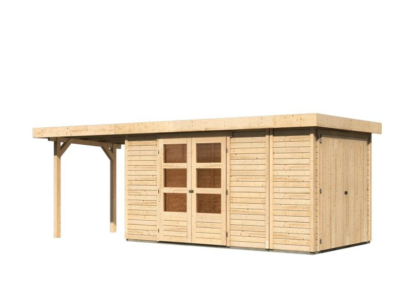 Karibu Gartenhaus Retola 5 mit Anbauschrank und Anbaudach 2,40 Meter