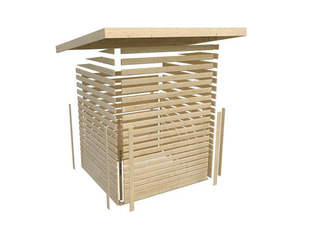 Karibu Gartenhaus Retola 5 mit Anbauschrank und Anbaudach 2,80 Meter, terragrau