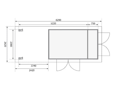 Karibu Gartenhaus Retola 6 mit Anbauschrank und Anbaudach 2,40 Meter