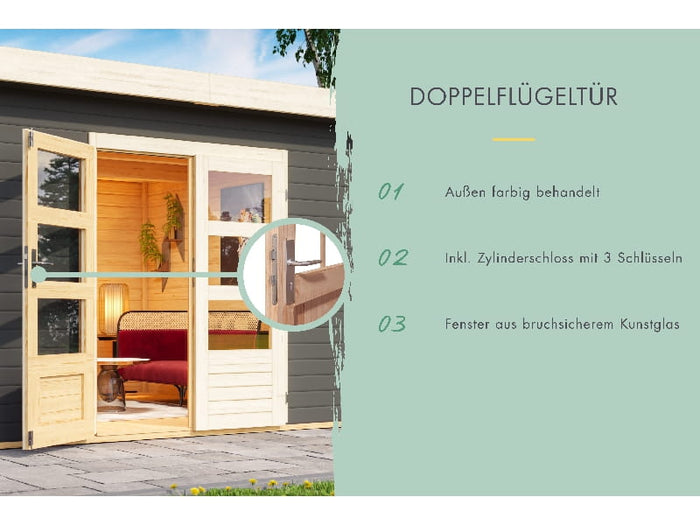 Karibu Gartenhaus Schönbuch 2 in terragrau 38 mm 2-Raum-Haus
