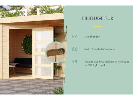 Karibu Gartenhaus Schwandorf 3 natur mit Anbaudach 2,25 Meter, Seiten- und Rückwand