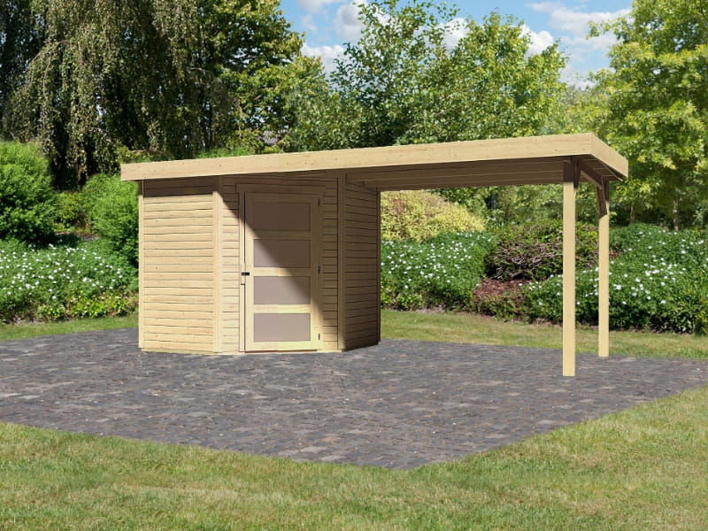 Karibu Gartenhaus Schwandorf 3 natur mit Anbaudach 2,75 Meter