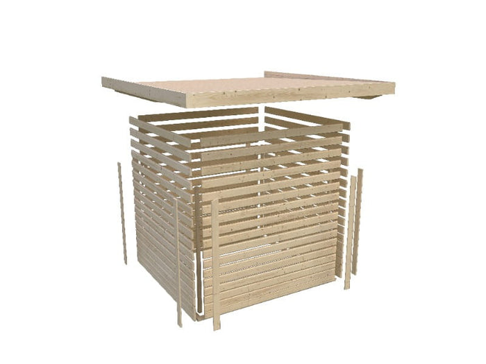 Karibu Gartenhaus Schwandorf 3 terragrau mit Anbaudach 2,25 Meter