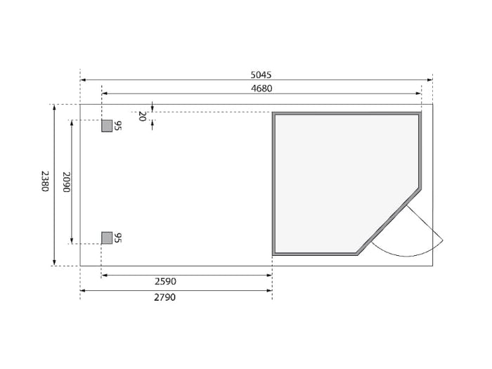 Karibu Gartenhaus Schwandorf 3 terragrau mit Anbaudach 2,80 Meter
