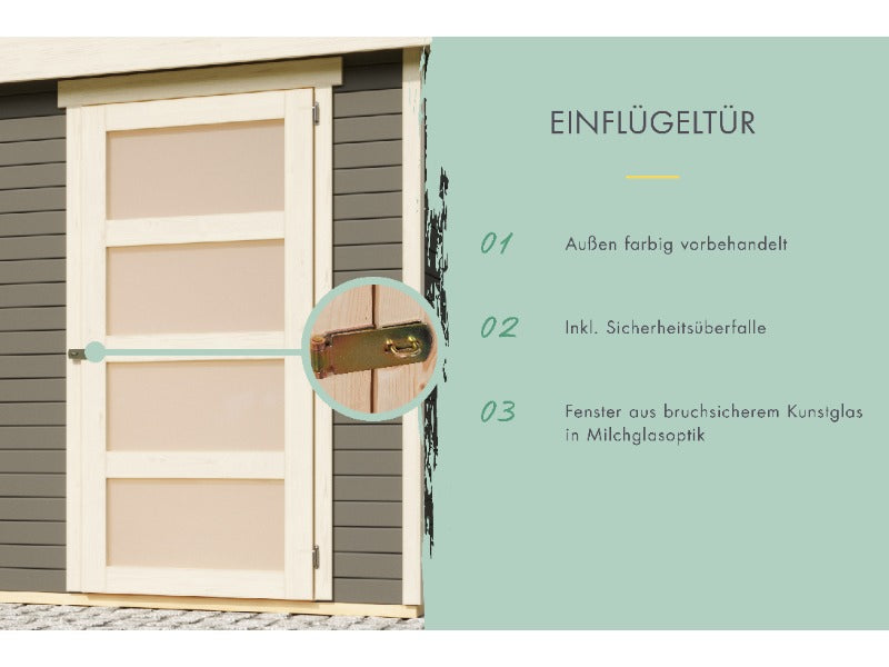 Karibu Gartenhaus Schwandorf 3 terragrau mit Anbaudach 2,80 Meter